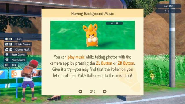 Screenshot of the photo mode music feature in Pokemon Scarlet and Violet.