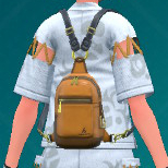 A screenshot of a caramel Classic Leather Backpack from Pokémon Scarlet and Violet: The Teal Mask.
