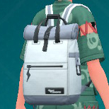 A screenshot of a white Two-Way Nylon Backpack from Pokémon Scarlet and Violet: The Teal Mask.