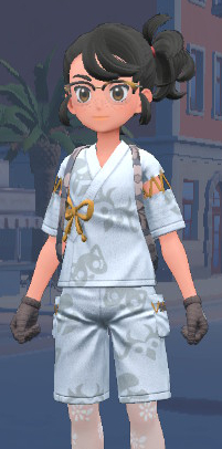 A screenshot of the white Festival Jinbei from Pokémon Scarlet and Violet: The Teal Mask.