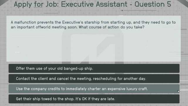 Starfield Executive Assistant Question Five