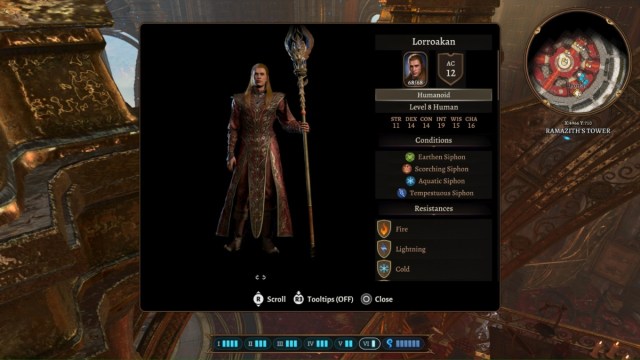 BG3 screenshot of Lorroakan's stats