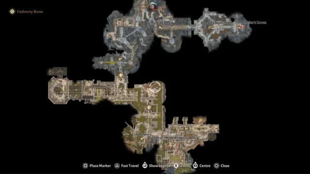 BG3 screenshot of the Lower City sewers map.