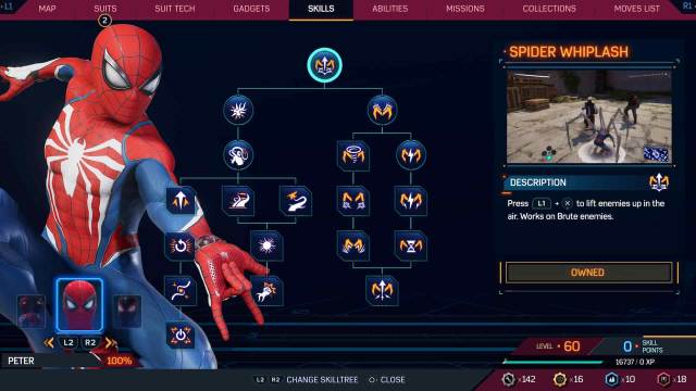 Spiderman 2 screenshot of Peter Parker's Skill Tree