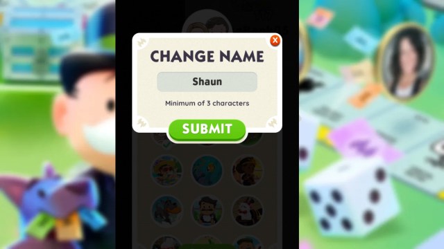 The name change screen