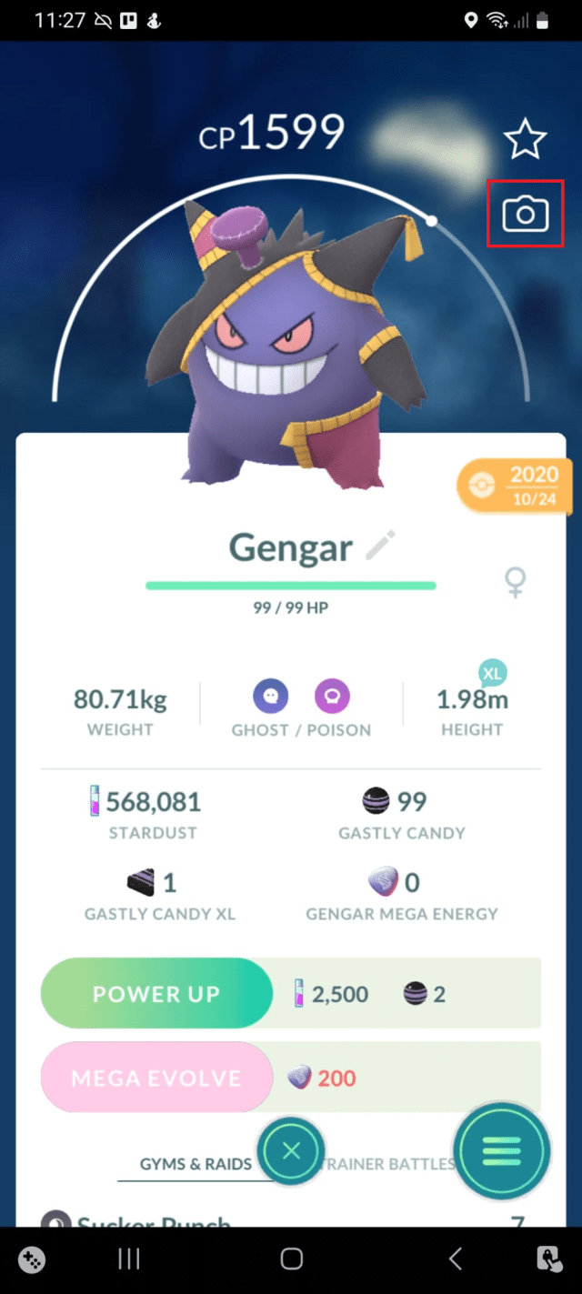 Gengar in Pokemon Go. 