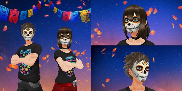 Image of players wearing the Día de Muertos shirt and face paint in Pokémon GO.