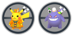 Official images of Trick & Treats costumed Pikachu and Gengar from the Pokémon GO Halloween 2023 event part 2.