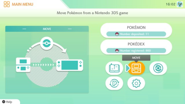 A Pokémon HOME screenshot with the "Move" option highlighted.