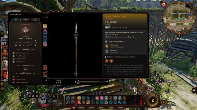 Photo of Selune's Spear of Night and its stats in-game 