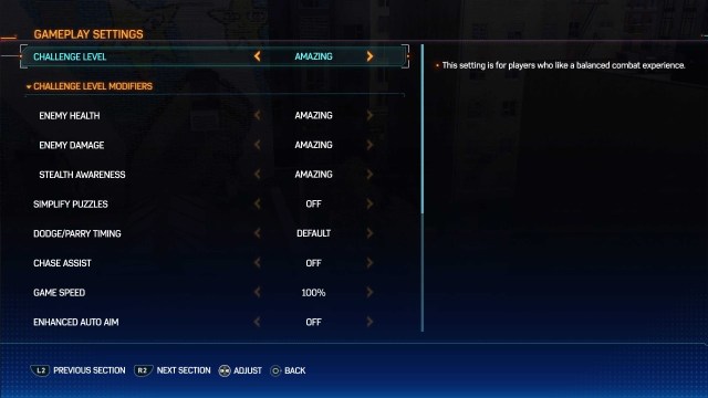 Settings menu in Marvel's Spider-Man 2