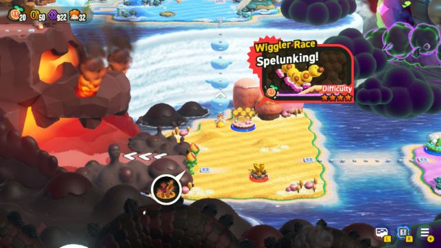 A Super Mario Bros. Wonder screenshot of the Wiggler Race: Spelunking! stage in Petal Isles.
