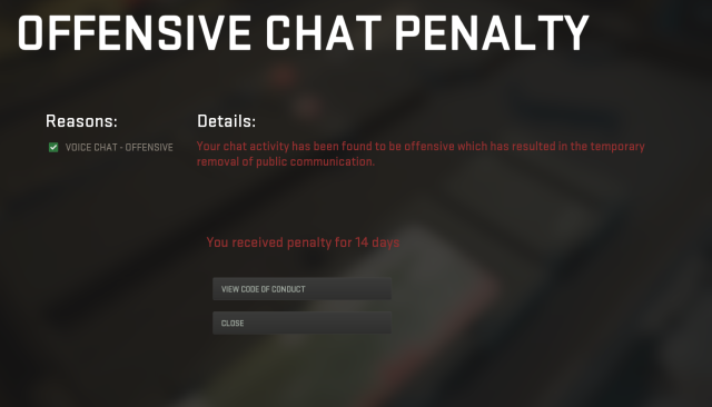 mw2 offensive chat warning mesage