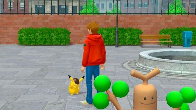 Screenshot of the pond in Serenity Park in Detective Pikachu Returns.