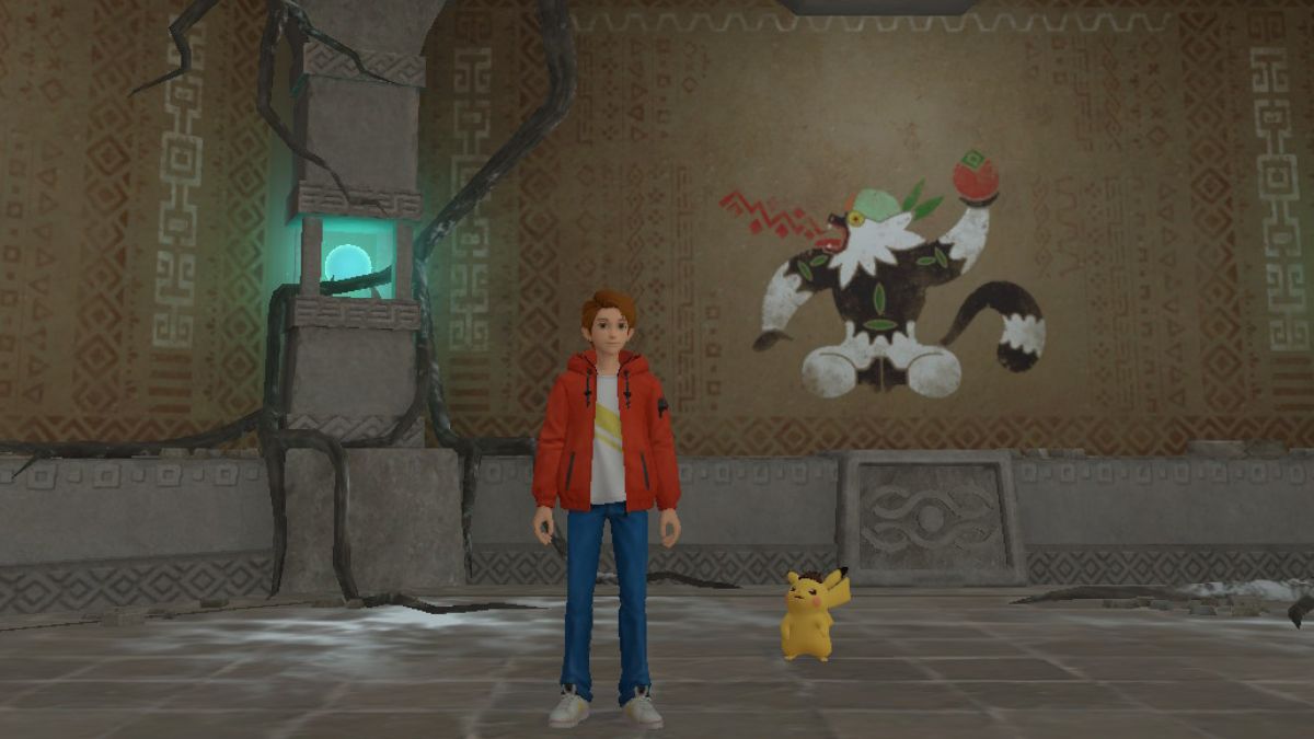 Screenshot of the red spicy Berry Passimian mural in Detective Pikachu Returns.