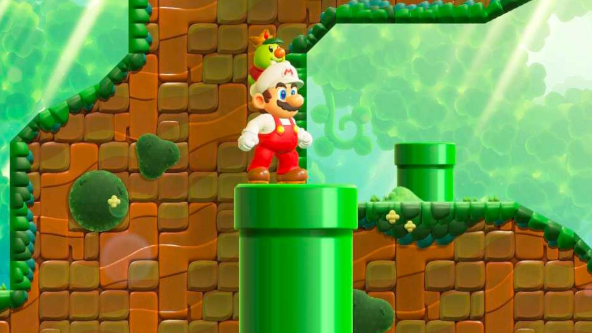 Screenshot of Mario taking the secret exit in Piranha Plants on Parade in Super Mario Wonder.