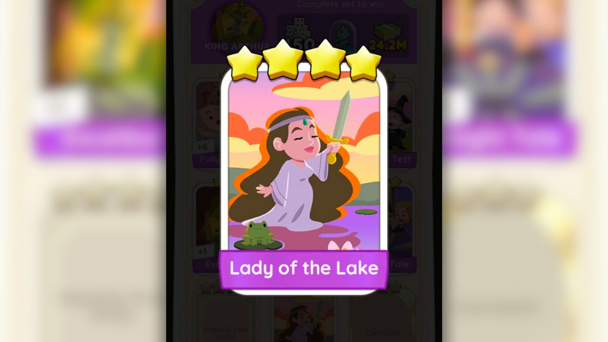 Screenshot of the Lady of the Lake sticker in Monopoly GO.