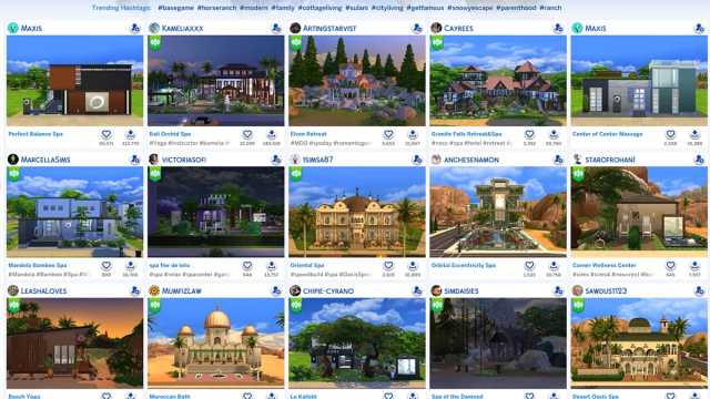 Screenshot of The Sims 4 spa buildings in the gallery