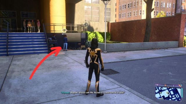 Screenshot of the Lights, Camera, Action mission location at the brooklyn visions academy in Spider-Man 2.