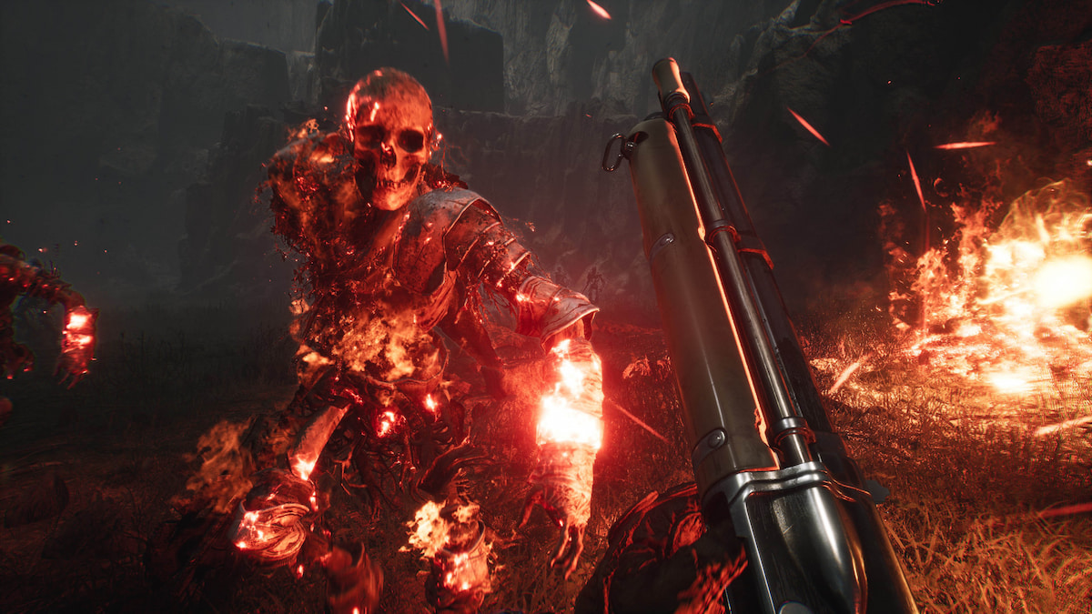 Witchfire burning skeleton enemy advancing towards player