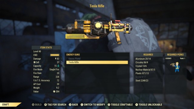 Fallout 76 Tesla Rifle Crafting