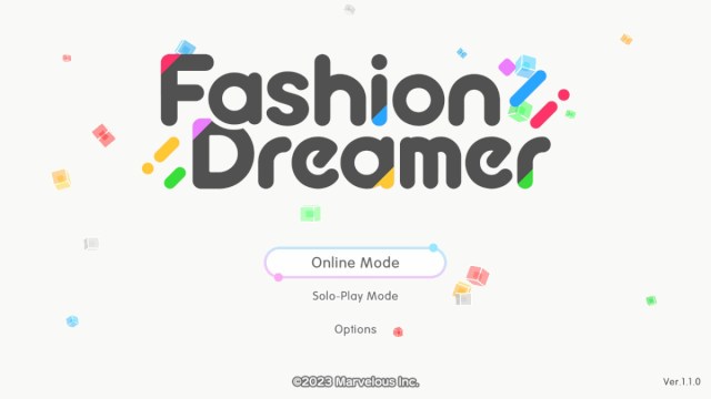 A Fashion Dreamer screenshot of the title screen. The Online Mode option is selected.