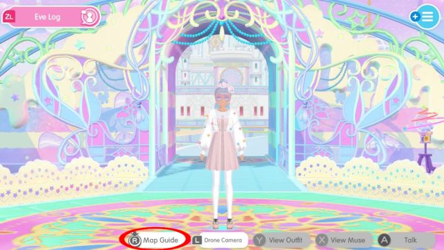 A Fashion Dreamer screenshot with the Map Guide button circled in red.