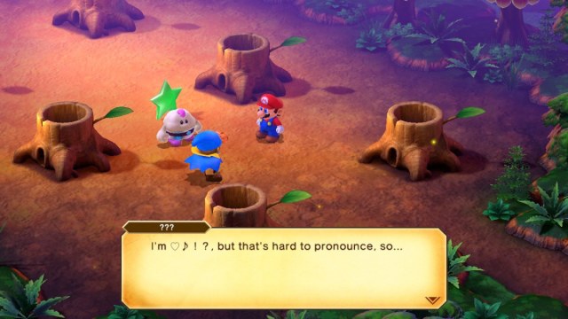 A Super Mario RPG screenshot of Geno introducing himself to Mario and Mallow.