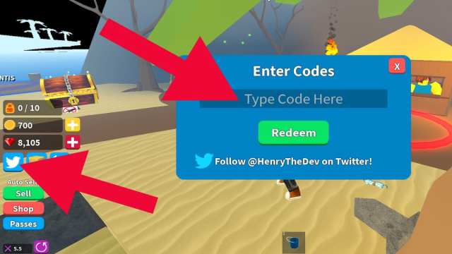 How to redeem codes in Treasure Hunt Simulator