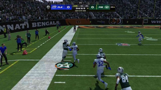 example of a stiff arm | ball carry move | madden 24