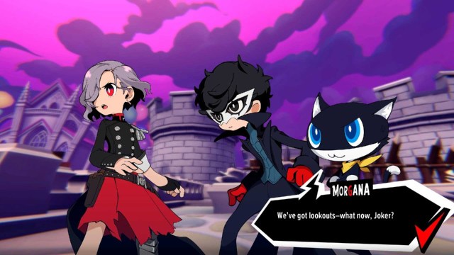 Erina, Joker, and Morgana speaking in a cutscene. 