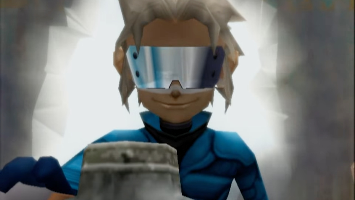 A Pokemon Colosseum screenshot of a close up of the protagonist, Wes, as he breaks into the Team Snagem hideout.