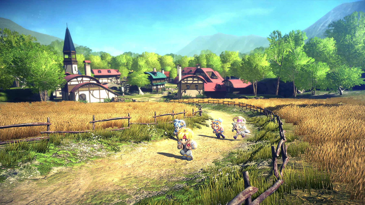 Star Ocean Second Story R screenshot of characters running down a path through a field.