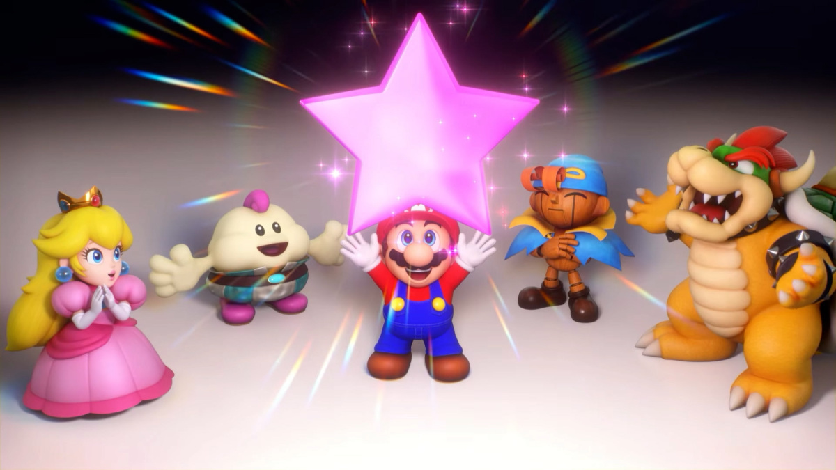 An image of Mario, Peach, Mallow, Geno, and Bowser in Super Mario RPG.