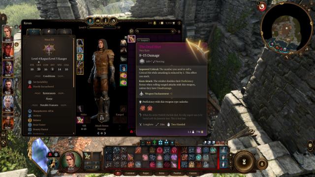 bg3 screenshot of the dead shot bow in a ranger's inventory