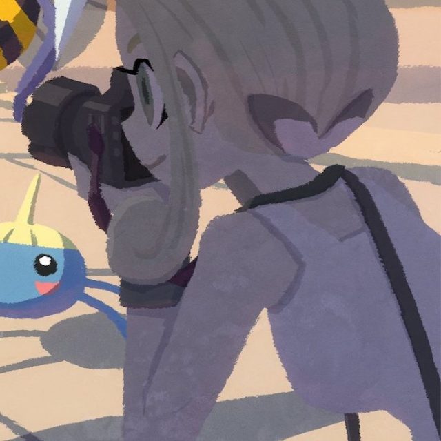 A Pokémon Masters EX illustration of Viola taking a photograph.