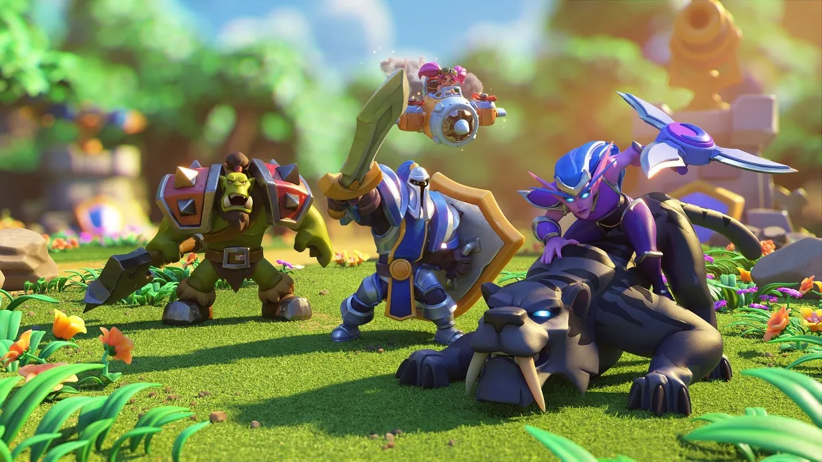 Image of avatars preparing to fight in Warcraft Rumble key art.
