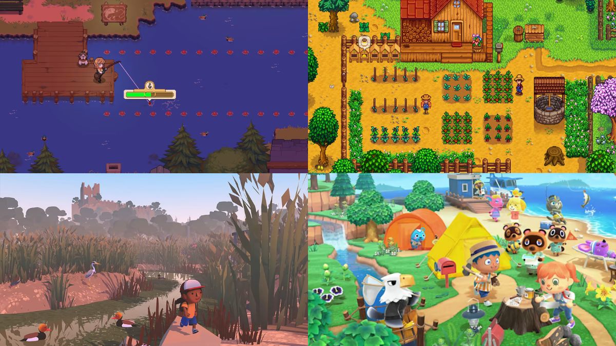 Cozy Nintendo Switch games: Potion Permit, Stardew Valley, Animal Crossing, and Alba A Wildlife Adventure