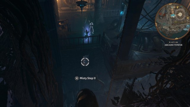 BG3 screenshot of Gale using Misty Step to access the Arcane Tower basement