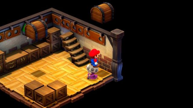 Screenshot of the Hidden Treasure chest in the Mushroom Kingdom Item Shop in Super Mario RPG.