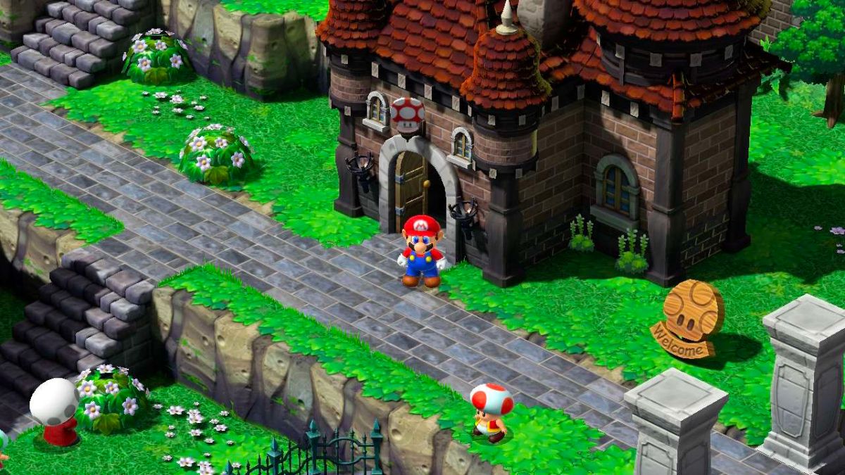 Screenshot of the Item Shop in the Mushroom Kingdom in Super Mario RPG.
