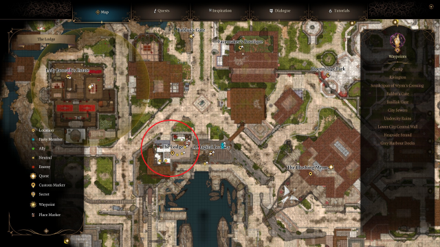 The Lodge location on the map in BG3.