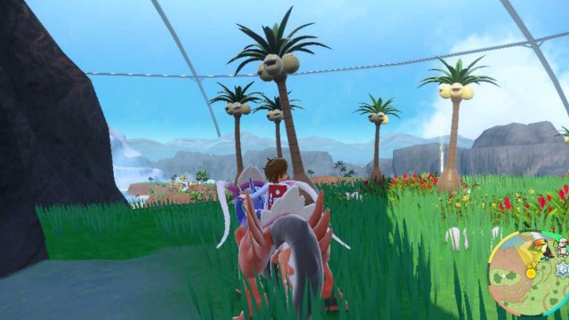 Screenshot of a group of Alolan Exeggutor in the Indigo Disk's Coastal Biome.