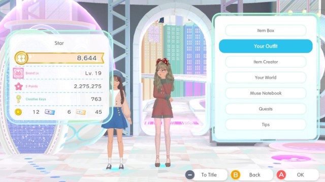 A Fashion Dreamer screenshot of the main menu opened and "Your Outfit" highlighted.