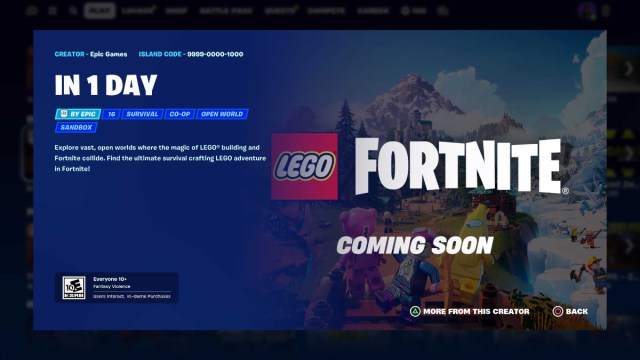 LEGO Fortnite Splash Page in Fortnite