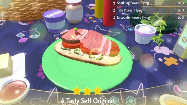 Pokemon Scarlet and Violet screenshot of a Title Power Level 3 Sandwich.