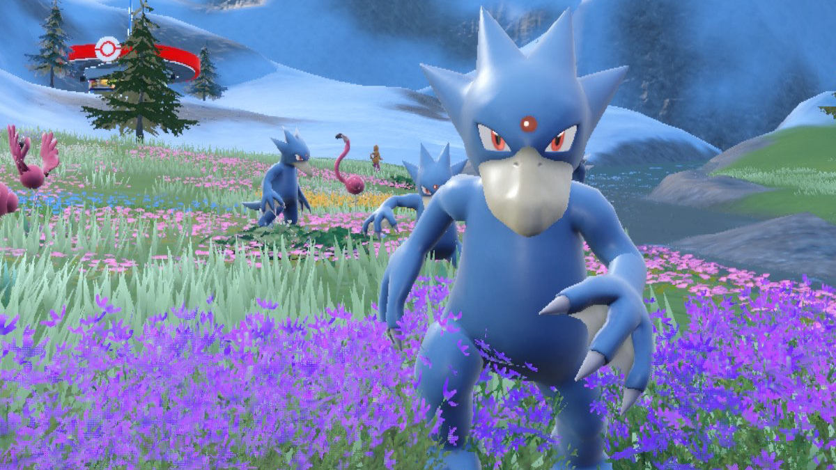 A Pokemon Scarlet and Violet screenshot of a Golduck approaching the player.