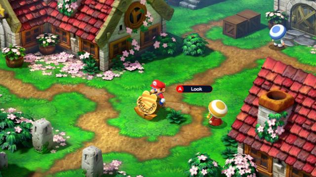 A Super Mario RPG screenshot of the hidden flag in Rose Town.