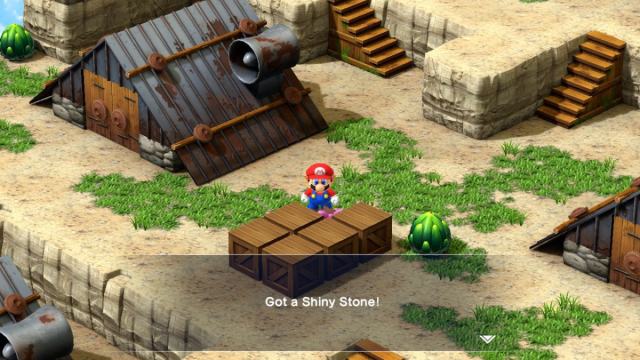 A Super Mario RPG screenshot of Mario obtaining a Shiny Stone.