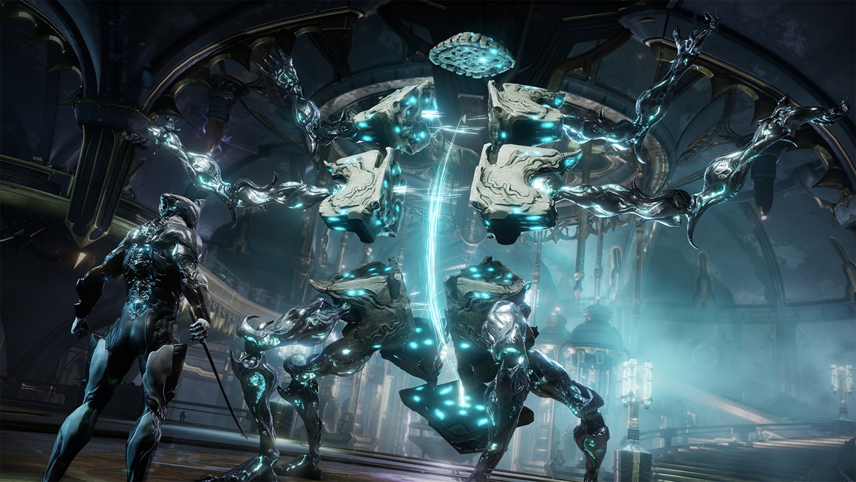 Warframe Tenno With Melee Against Fragmented